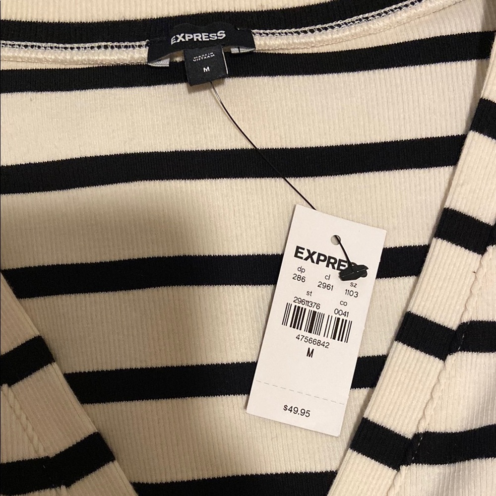 Express Black and White striped Henley bodysuit - Picture 3 of 5